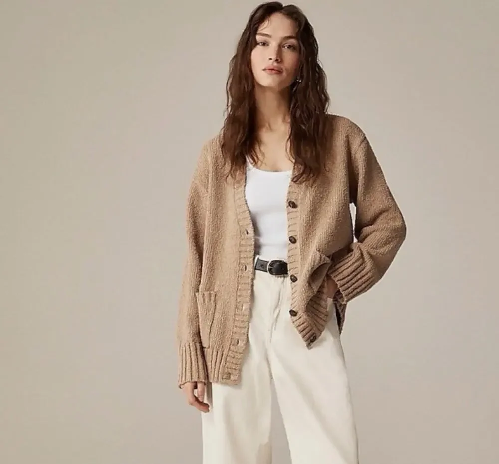J Crew Marina V-Neck Cardigan Womens Large CM461 Pebble Shore